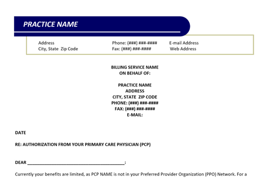 Private Practice Forms & Templates: Billing Service Letter For Primary Care Physician Referral (Word)
