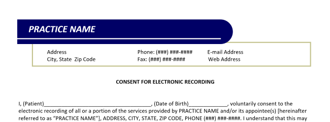 Private Practice Forms & Templates: Consent for Electronic Recording (Word)