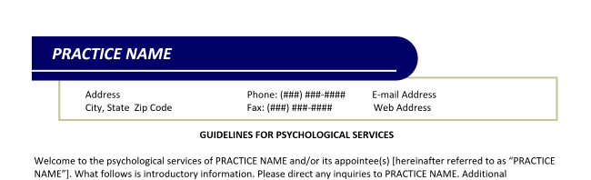 Private Practice Forms & Templates: Guidelines for Psychological Services (Word)