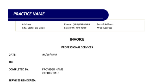 Private Practice Forms & Templates: Invoice - Professional Services (Word)