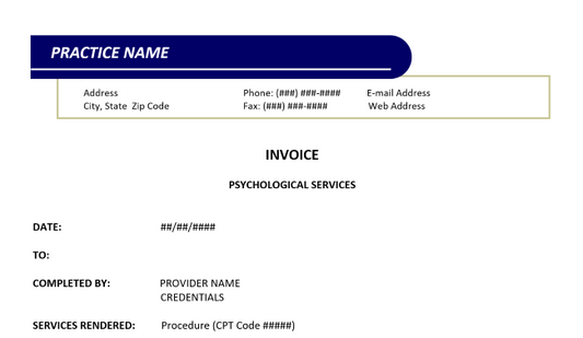 Private Practice Forms & Templates: Invoice - Psychological Services (Word)