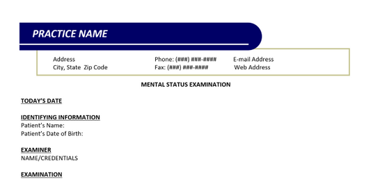 Private Practice Forms & Templates: Mental Status Examination (Word)