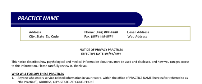 Private Practice Forms & Templates: Notice of Privacy Practices (Word)