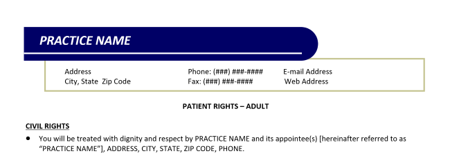 Private Practice Forms & Templates: Patient Rights - Adult (Word)