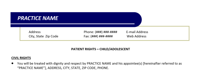 Private Practice Forms & Templates: Patient Rights - Child/Adolescent (Word)