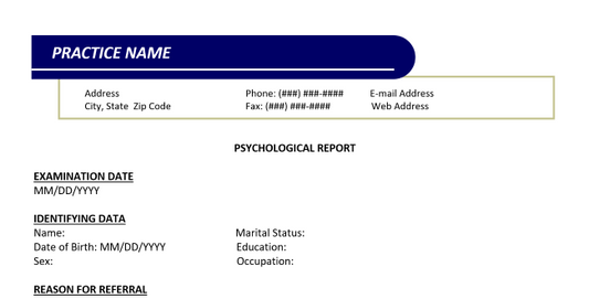 Private Practice Forms & Templates: Psychological Report (Word)